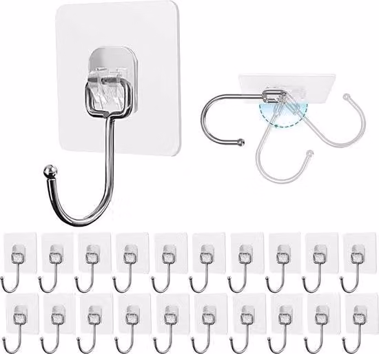 Ganci autoadesivi grandi, 15 kg (max), ganci trasparenti impermeabili e resistenti all'olio, multifunzionali, per cucina, bagno, ingresso, dispensa
