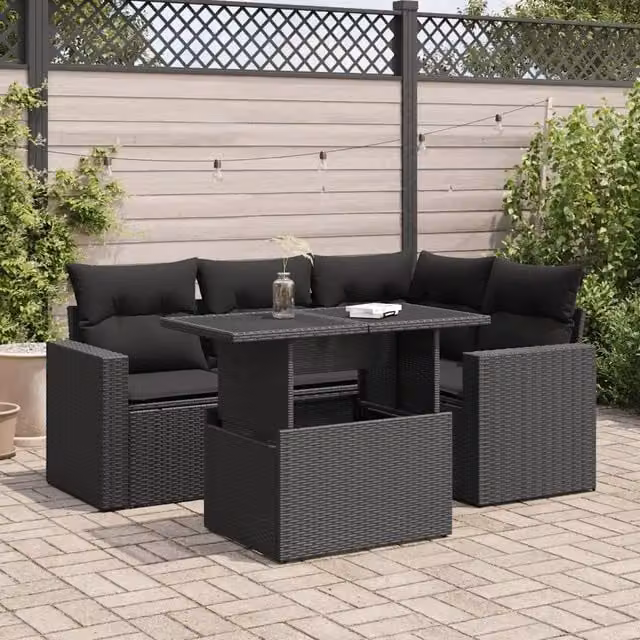 Set Divani da Giardino 5 pz con Cuscini in Polyrattan Nero 3326306