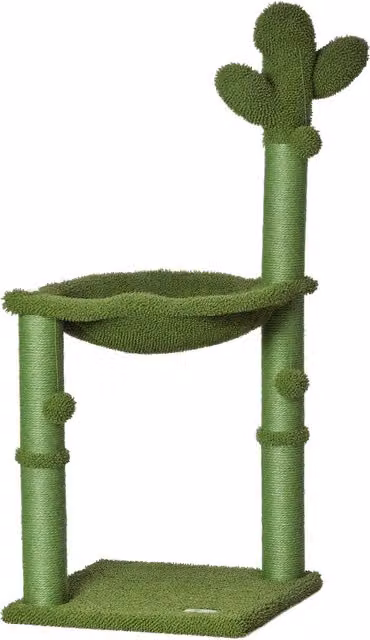 Albero Tiragraffi per Gatti PawHut a Forma di Cactus con Amaca e Giocattoli Integrati, Corda in Sisal, Verde, Altezza: 96 cm – 1