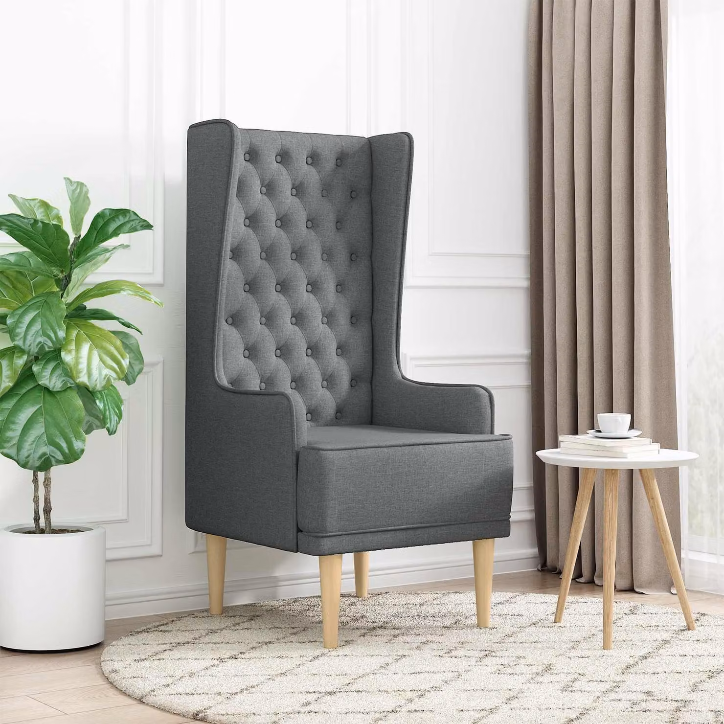 vidaXL Sedia Chesterfield trapuntata a bottoni in tessuto Grigio, L: 46 cm, P: 64 cm, H: 110 cm