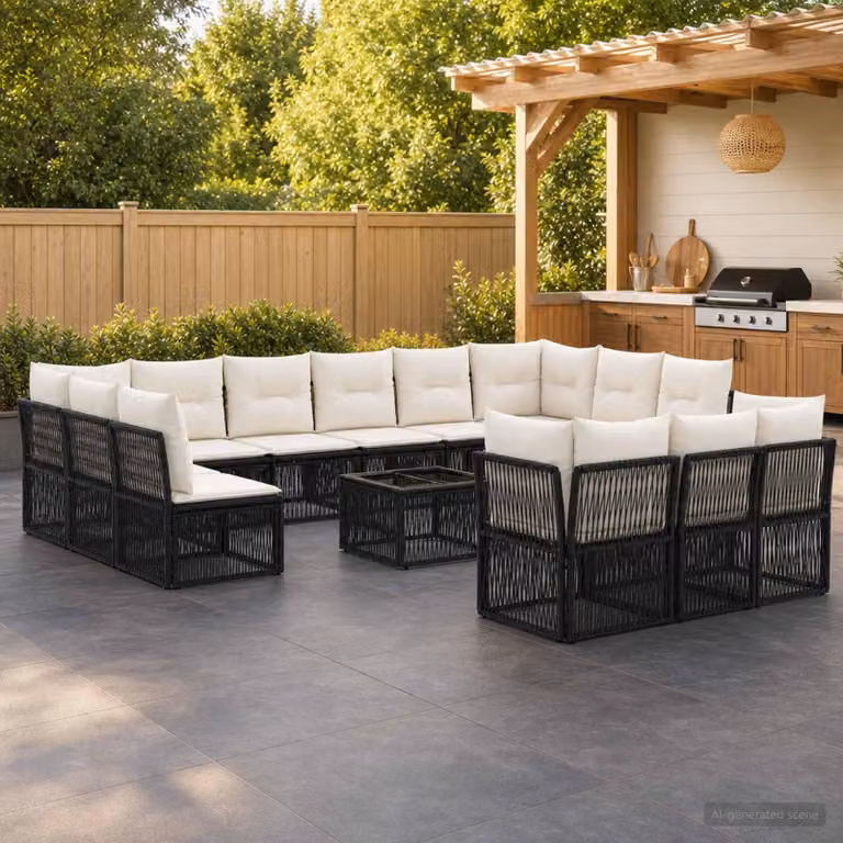 Maison Exclusive - Set da giardino composto da 14 pezzi, divano in rattan sintetico nero