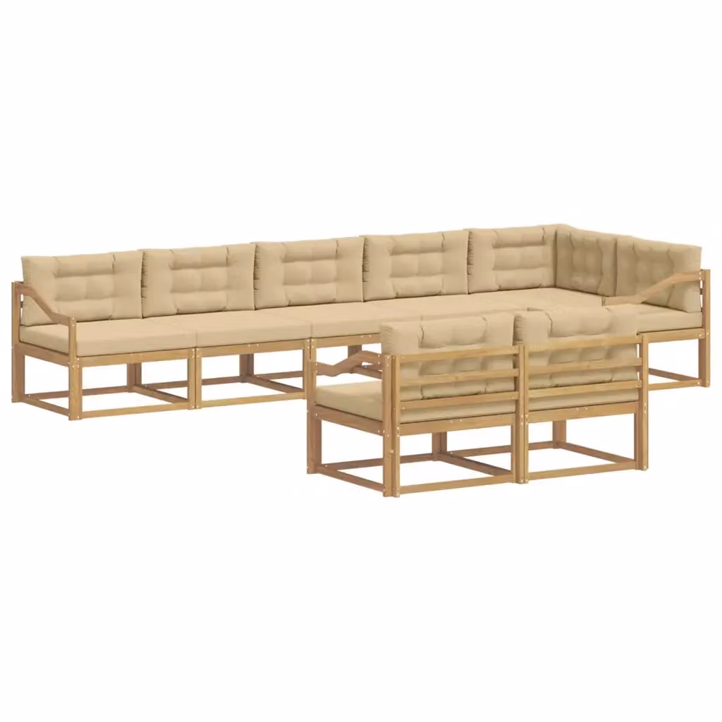 Set di divani da esterno a L vidaXL in legno di acacia con cuscini, Bianco e Beige – 2