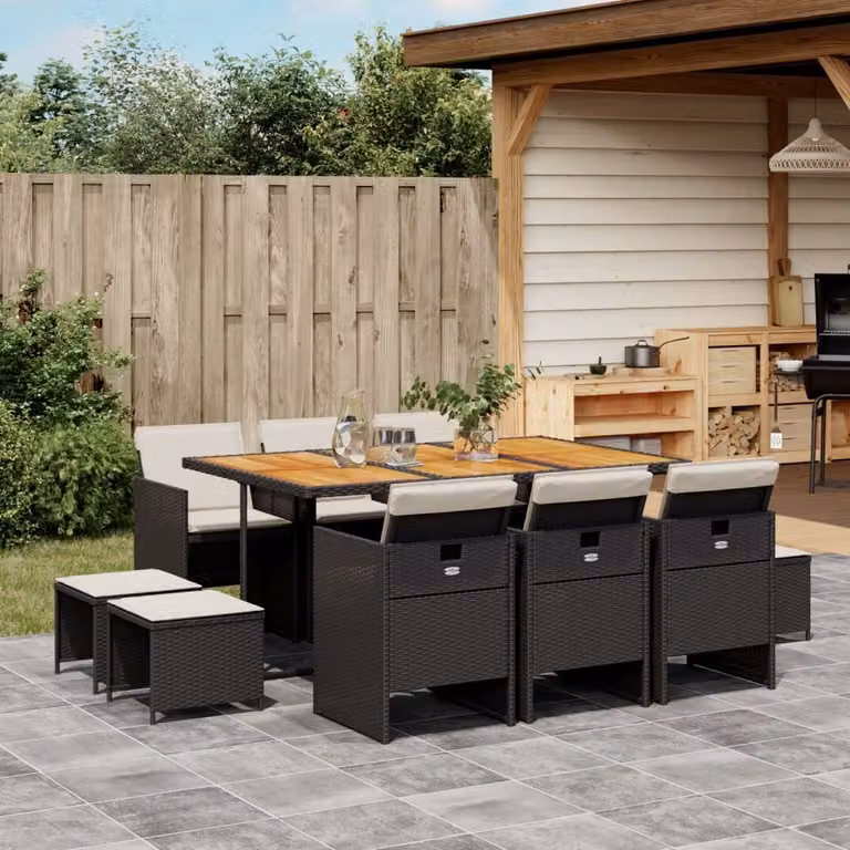 Maison Exclusive - Set da Pranzo da Giardino 11 pz con Cuscini in Polyrattan Nero