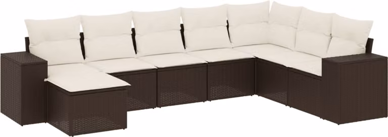 Set Divani da Giardino 8 pz con Cuscini Marrone in Polyrattan