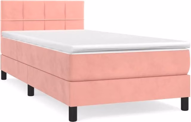 Letto singolo | Letto per adulti | Giroletto a Molle con Materasso Rosa 90x200 cm in Velluto