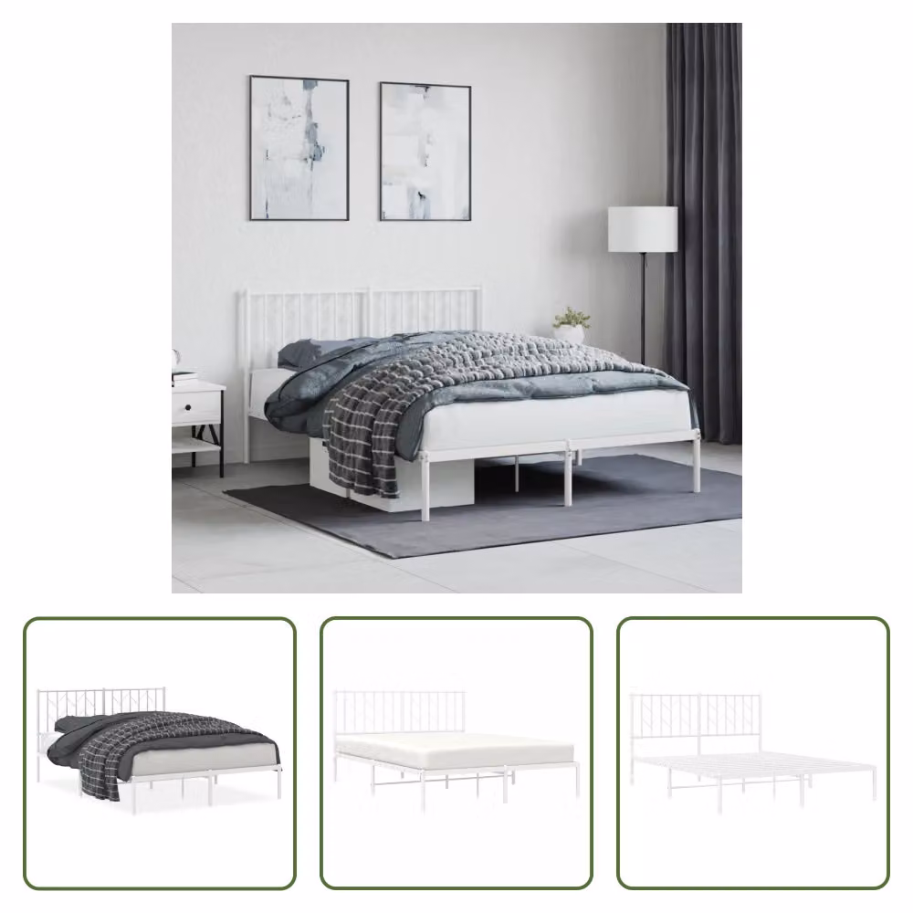 The Living Store Struttura letto con testiera in metallo bianco 140x200 cm