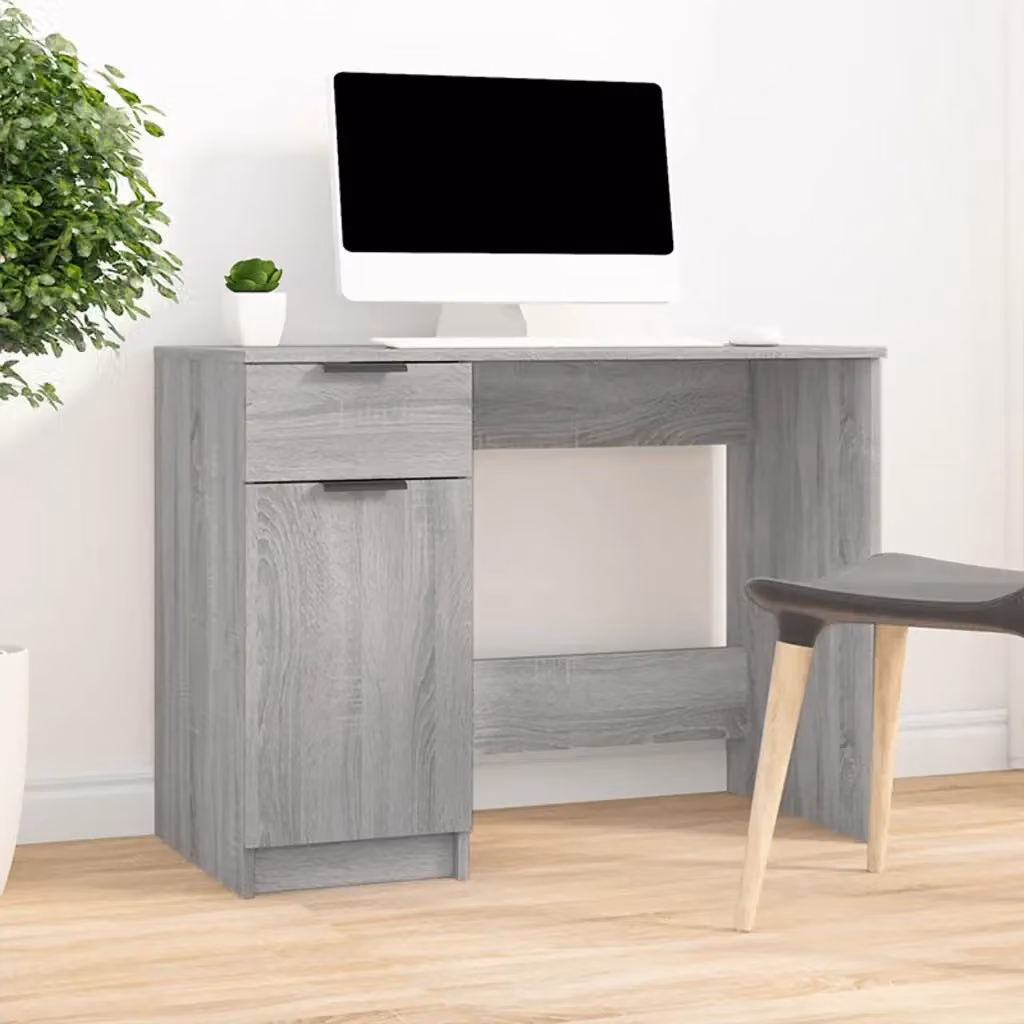 Scrivania da ufficio minimalista in legno grigio L: 100 cm, P: 50 cm, H: 75 cm – 2