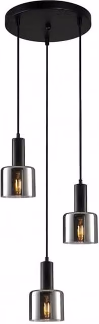 Lampadario a sospensione moderno Italux Santia in metallo e vetro nero con 3 luci E27, Altezza regolabile: 32-120 cm, Diametro: 32 cm