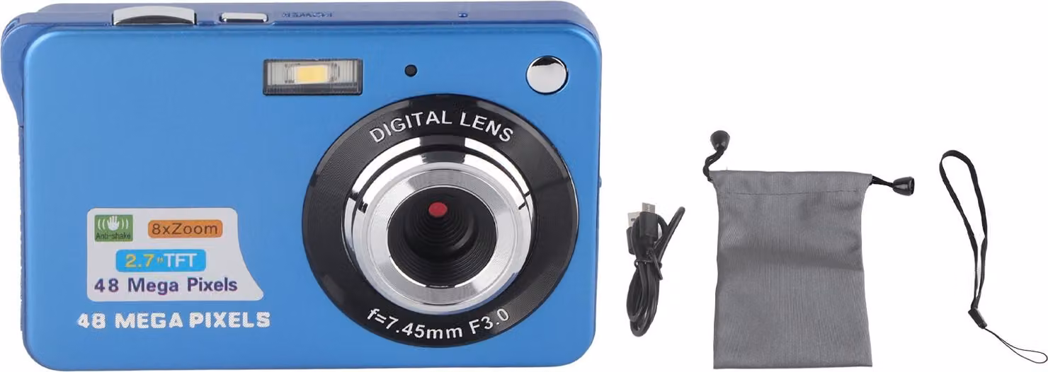 fotocamera digitale 4K 48MP Display LCD da 2,7 pollici Zoom 8x Anti Shake Vlogging per fotografia Scatti continui Blu