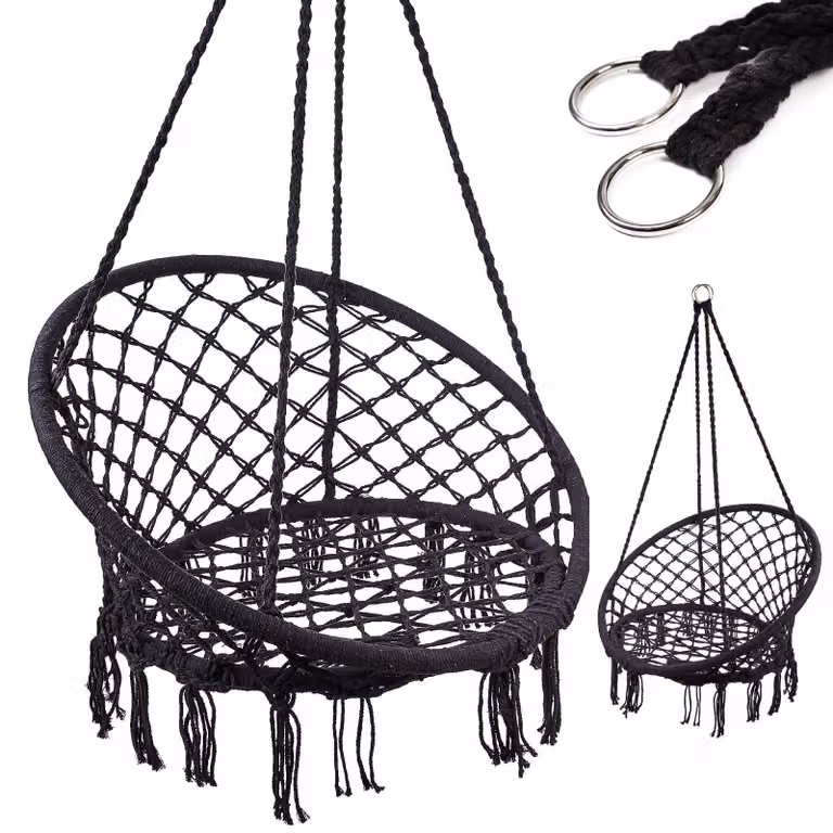 Poltrona nido di cicogna altalena con schienale nera 80 cm