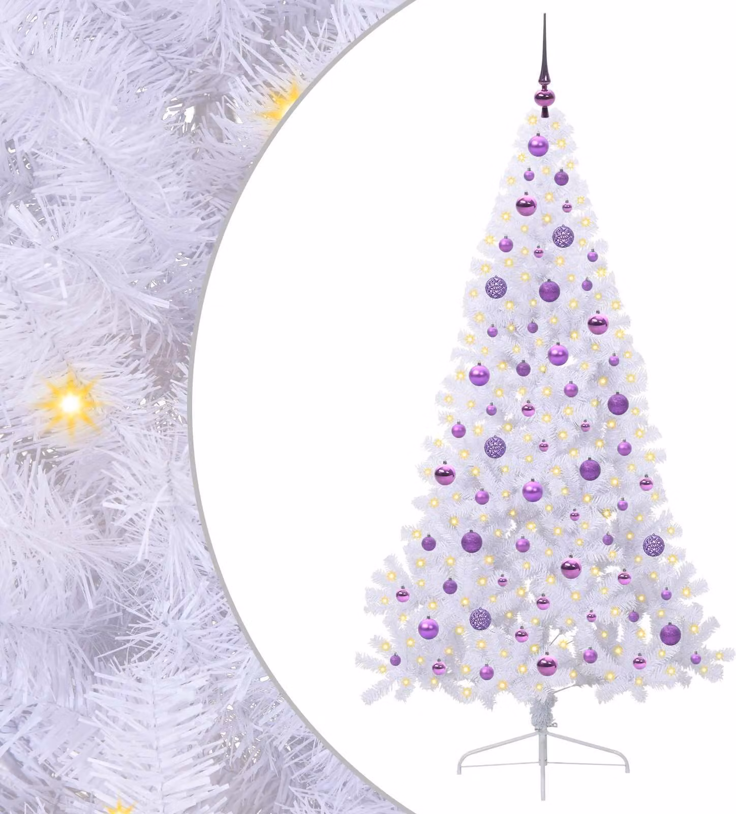Albero di Natale artificiale bianco 180 cm in PVC e acciaio