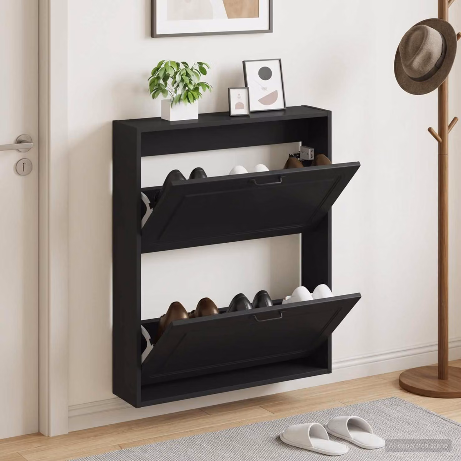 vidaXL Mobiletto per Scarpe da Muro UTRECHT Nero L: 71 cm, P: 17 cm, H: 86 cm