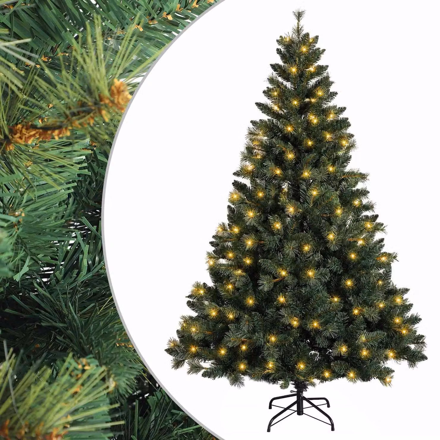 Albero di Natale Artificiale Moderno vidaXL Verde con 150 LED Luce Bianca Calda, Altezza: 120 cm