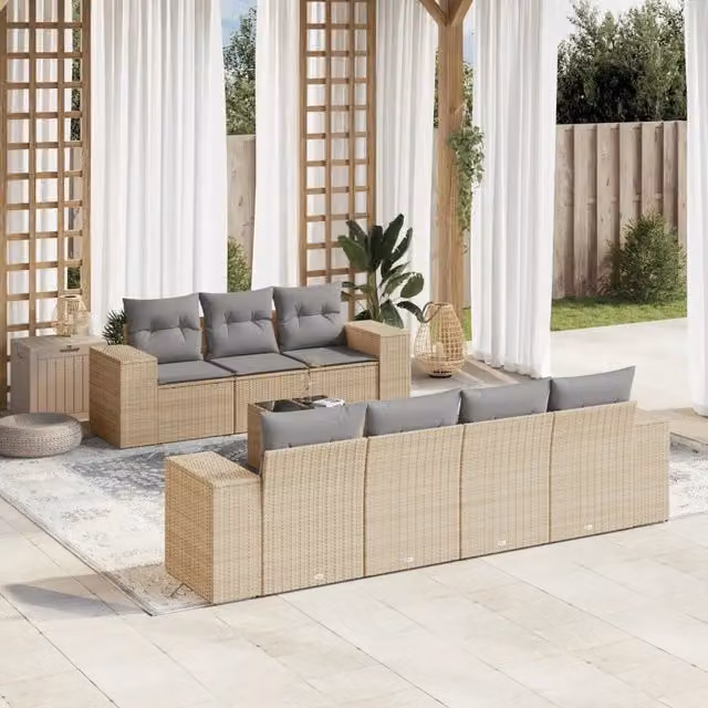 Set Divano da Giardino 8 pz con Cuscini Beige in Polyrattan 3254666