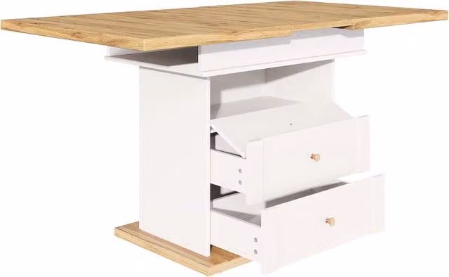 Tavolo da pranzo allungabile 110-140×80 cm, tavolo pieghevole salvaspazio bianco per cucina e soggiorno, design minimalista a porta