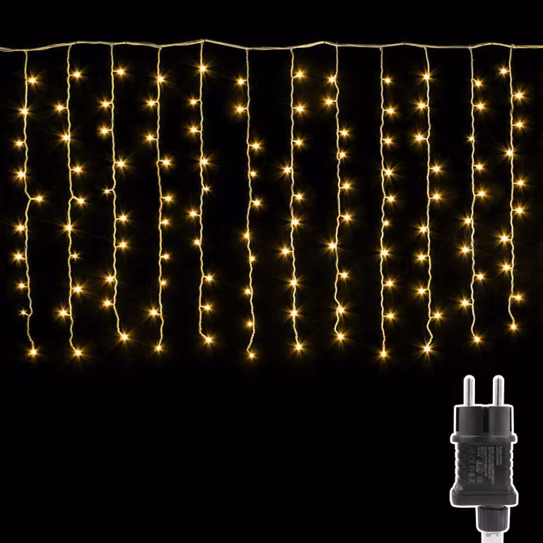 Tenda luminosa, dimensioni 4x1 metro, 200 LED, luce calda, grado di protezione IP44, timer, 8 modalità