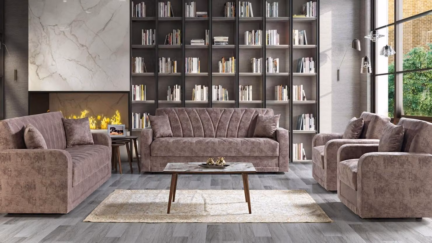 Sofagarnitur 3211 Holz Wohnzimmer Luxus Sofa Stoff Komplett Couchen Möbel