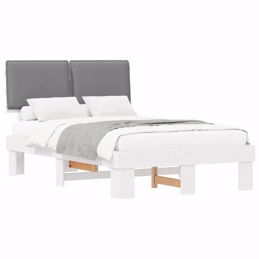 Letto con Testiera Rivestita vidaXL in Legno di Pino Grigio 120 x 200 cm – 2