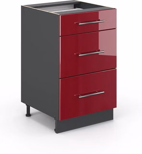 Mobiletto base per cucina Fame-Line Bordeaux lucido/Antracite 50 cm senza piano di lavoro Vicco