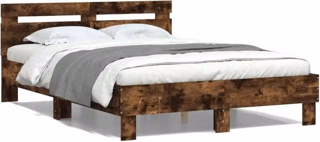 Letto matrimoniale | Letto per adulti | Giroletto con Testiera Rovere Fumo 135x190 cm Legno Multistrato
