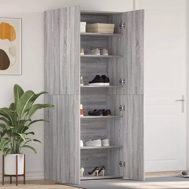 Mobile porta scarpe vidaXL in legno ingegnerizzato grigio e argento, L 80 cm x P 35,5 cm x H 180 cm