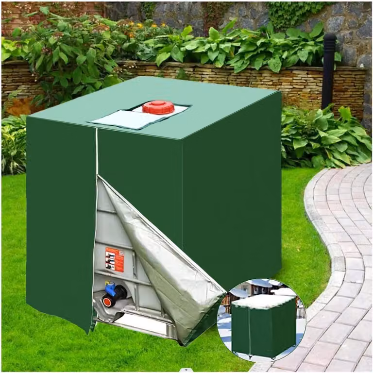 Coperchio per cisterna IBC 1000l copertura protettiva per cisterna d'acqua copertura per barile di pioggia 120x100x116cm verde