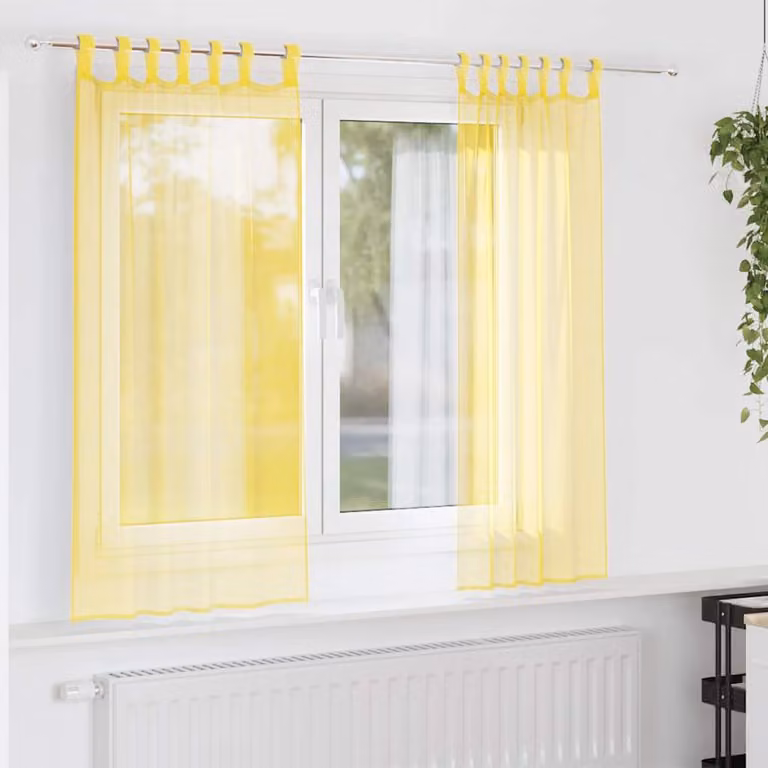 Set di 2 tende in voile semi-trasparenti vidaXL, colore giallo, L 140 cm x H 175 cm