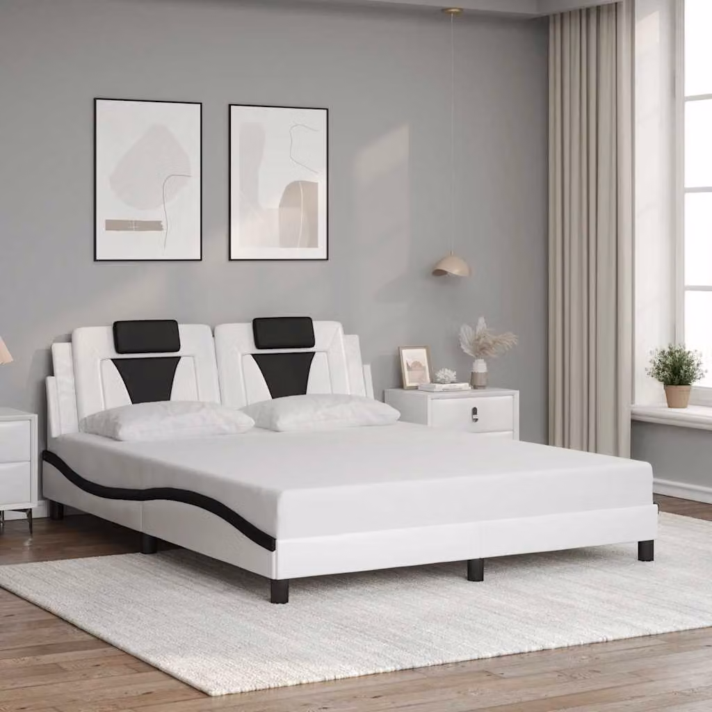 vidaXL Giroletto Viana senza Materasso in Similpelle Nero e Bianco L/P/H: 200 x 160 x 74,5 cm – 1