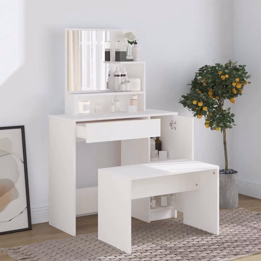 Set Tavolo da Toeletta vidaXL Bianco L: 86,5 cm, P: 35 cm, H: 136 cm
