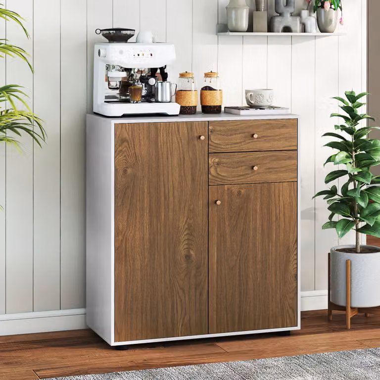 Credenza buffet Costway marrone con 2 cassetti, 2 ante e ripiani regolabili per cucina, soggiorno o ingresso