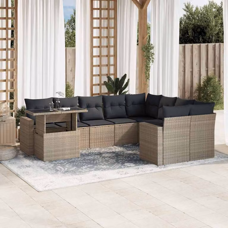 vidaXL Set Divano da Giardino a L in Polyrattan con Cuscini Grigio Antracite e Tavolino da Esterno