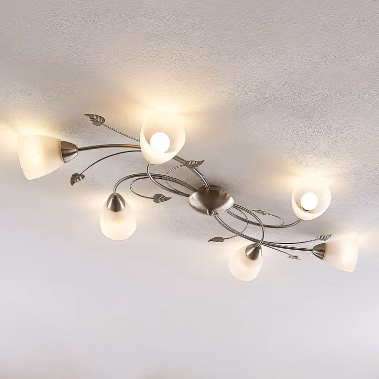 Plafoniera soffitto Yannie Lindby, dimmerabile, Alluminio / Grigio / Zincato, Soggiorno / Sala da pranzo, Metallo, Antico, Plafoniera