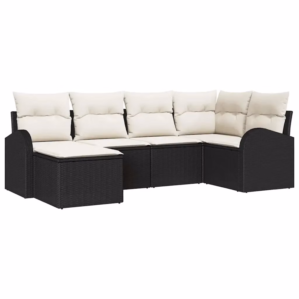 Set Divano da Giardino a L vidaXL in Polyrattan Nero con Cuscini e Ottoman per 6 Persone – 2