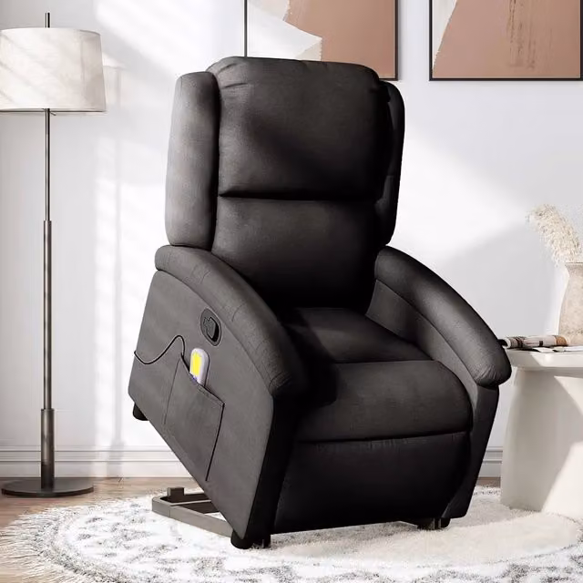 Poltrona Alzapersona Reclinabile con Assistenza Elettrica vidaXL, Nera in Tessuto con Braccioli – 1