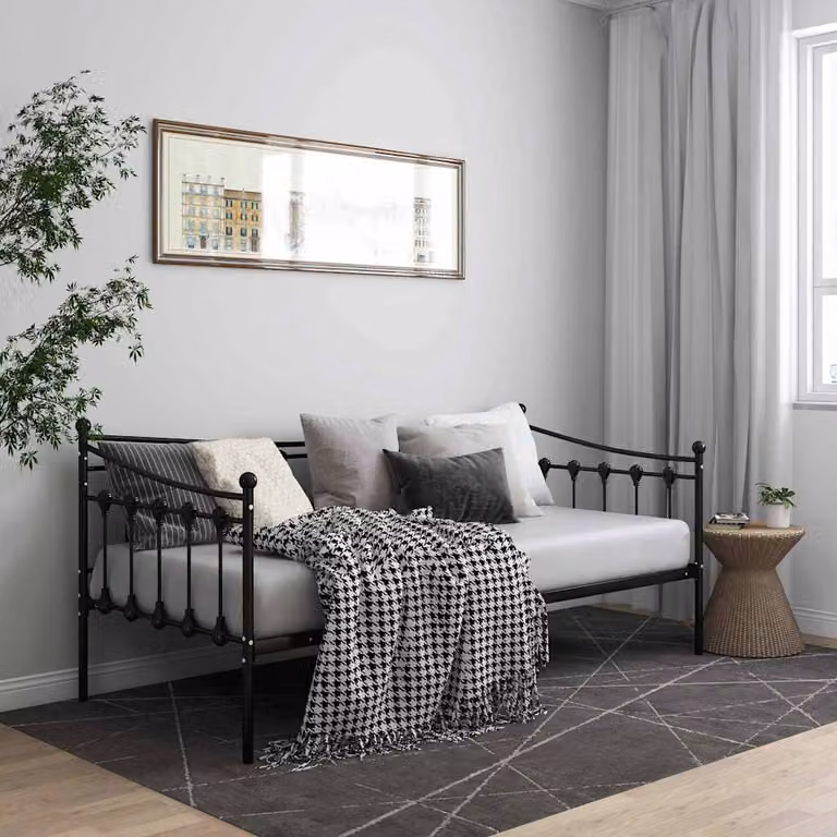 vidaXL Telaio Divano Letto in Metallo Nero Opaco L/P/H: 200 x 90 x 30 cm