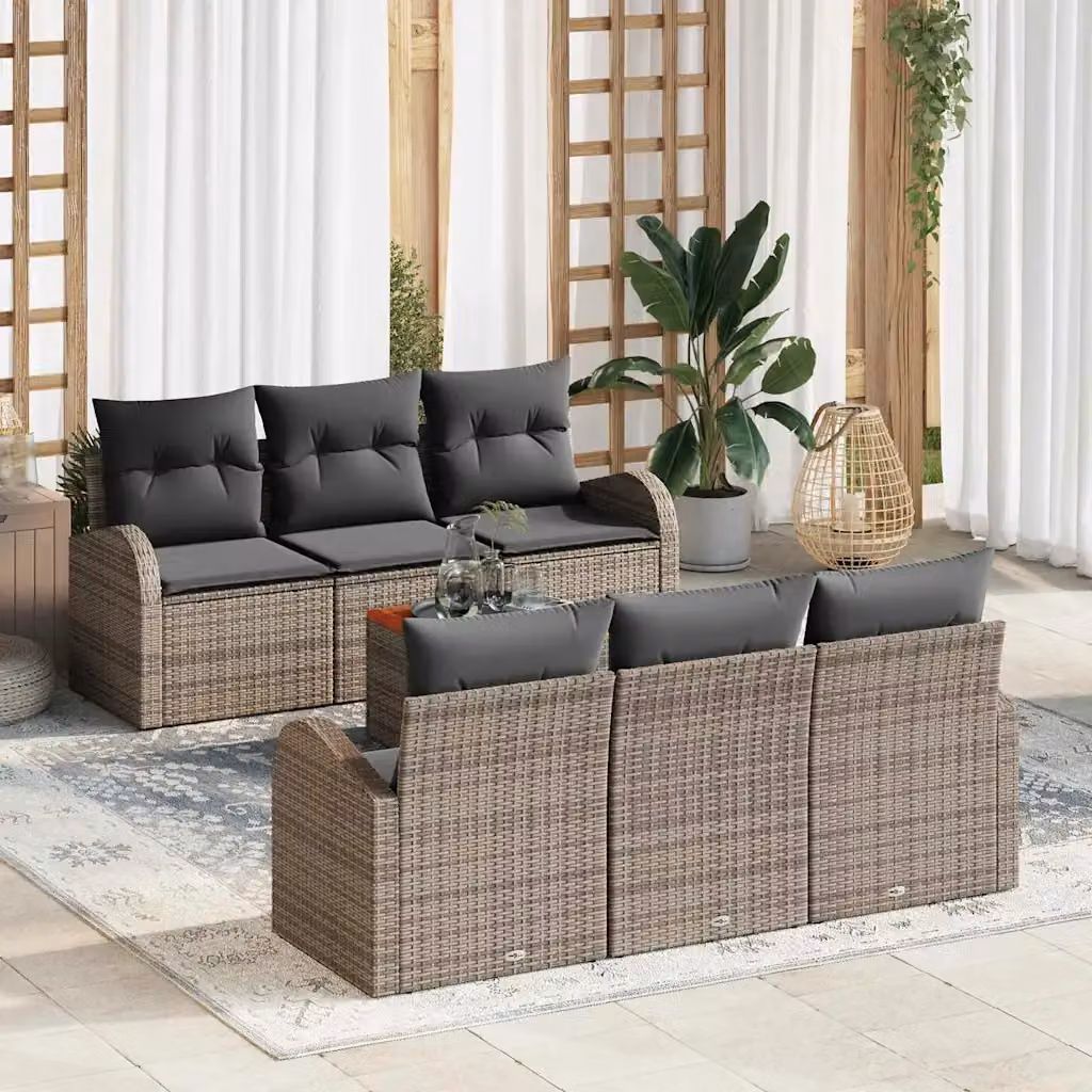 Set Divano da Giardino vidaXL 7 Pezzi a Forma di L Grigio con Tavolino e Cuscini in Polyrattan e Acciaio – 1