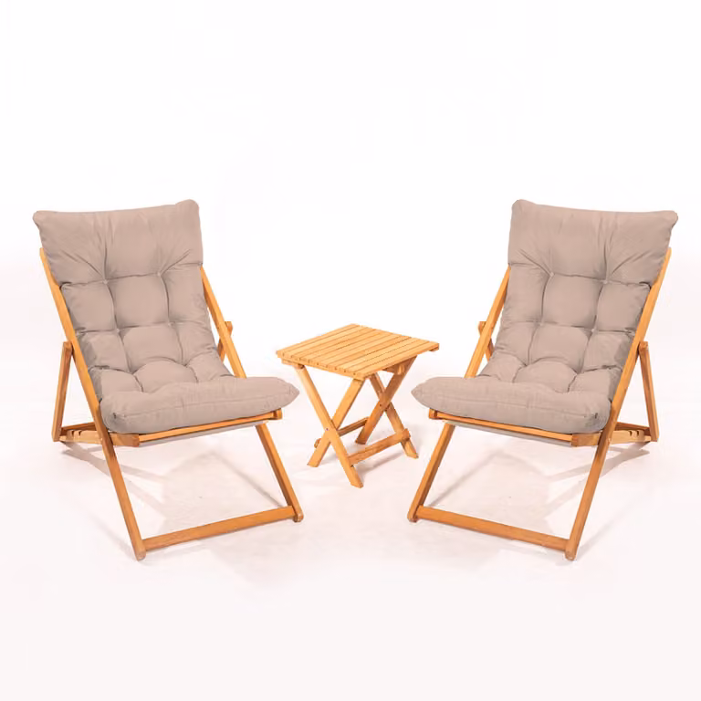 Skye Decor, set di mobili da giardino di alta qualità (3 pezzi), 100% legno di faggio, non verniciato, tavolo: 40x40 cm, sedie: 59x90x44 cm, vernice protettiva per legno a base d'acqua, design rustico.
