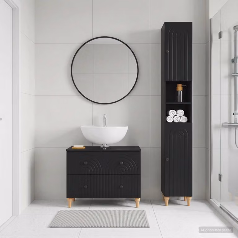 Set di mobili da bagno moderno vidaXL ALKMAAR composto da 2 pezzi in nero opaco con armadietto a muro e mobile sottolavabo