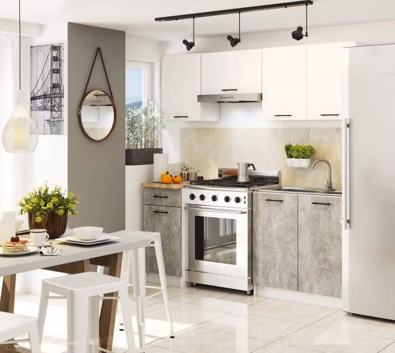 Mobile cucina dritto 180 cm VERMINA - bianco / cemento