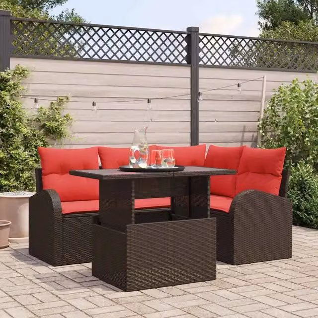 Set Divano da Giardino 5 pz 4-Numero di posti Marrone 3357377