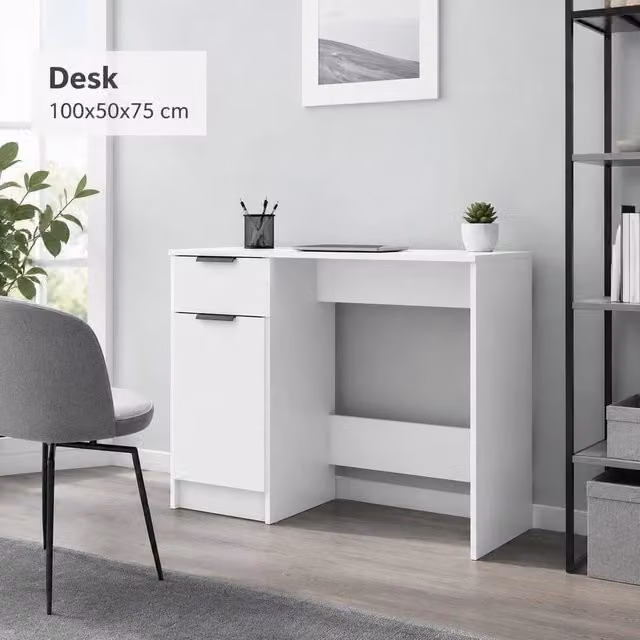 Desk White 100x50x75 Cm Wood Material