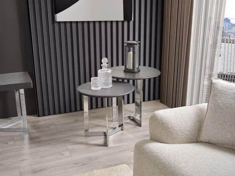 Gruppe Beistelltisch Tisch Couchtisch Wohnzimmer Edelstahl Silber Set