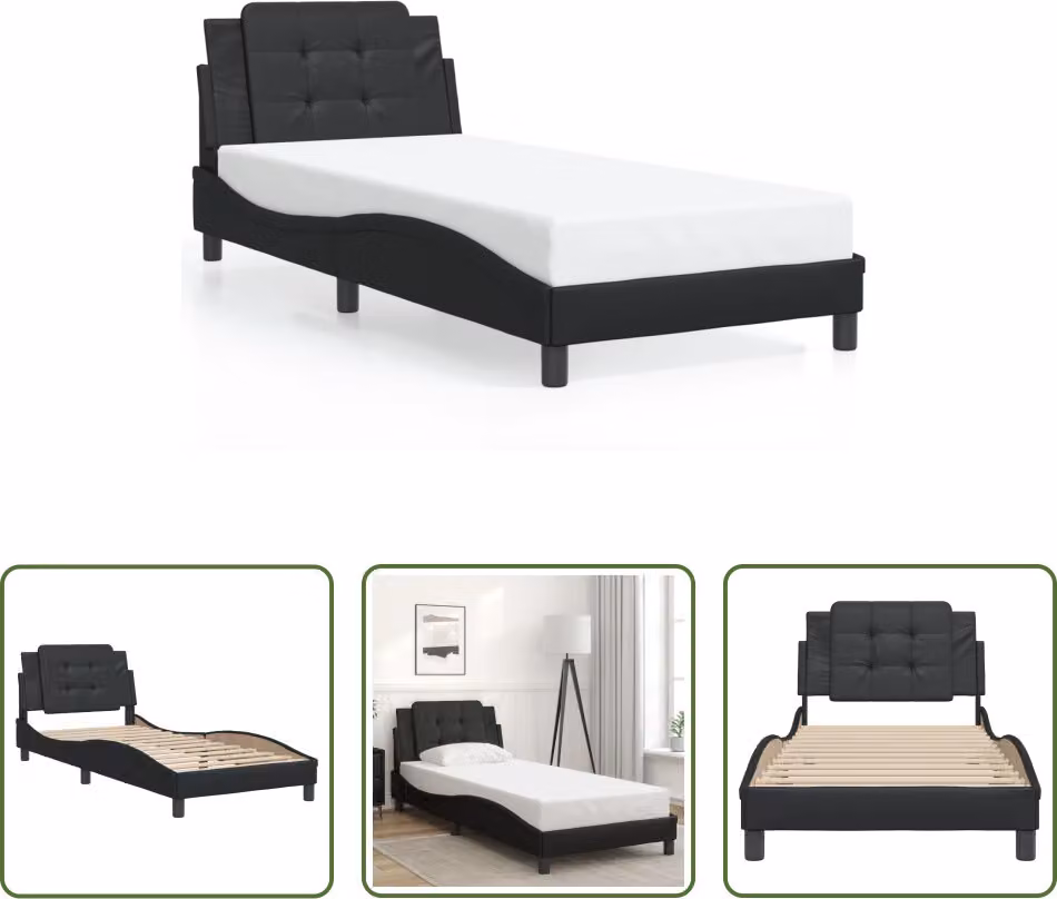 The Living Store Struttura letto con testiera nera 90x190 cm in ecopelle