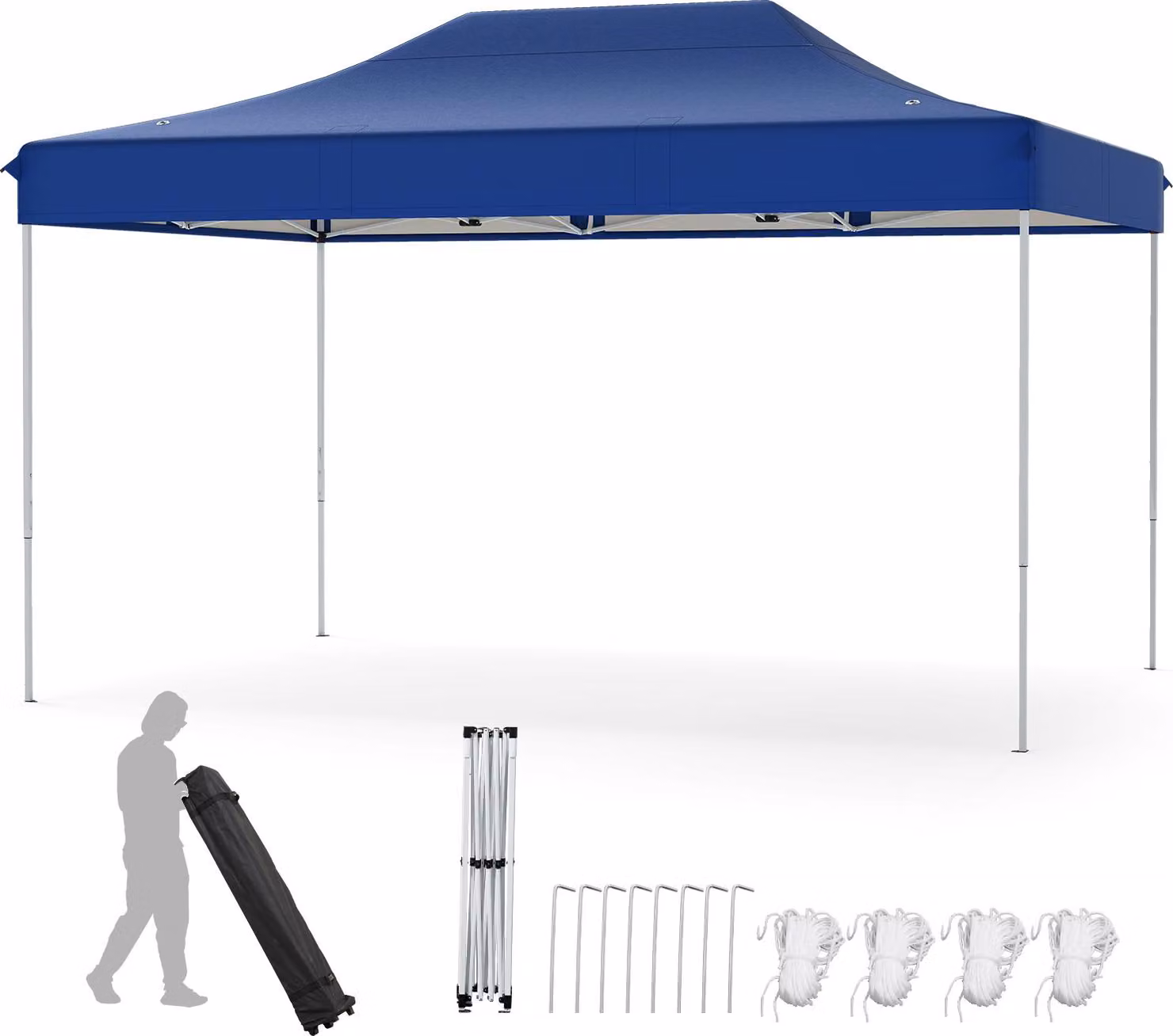 COSTWAY 3x4,5m gazebo pieghevole, gazebo pop up regolabile in altezza con borsa a rotelle, 4 corde, 8 picchetti, gazebo da giardino per feste impermeabile blu