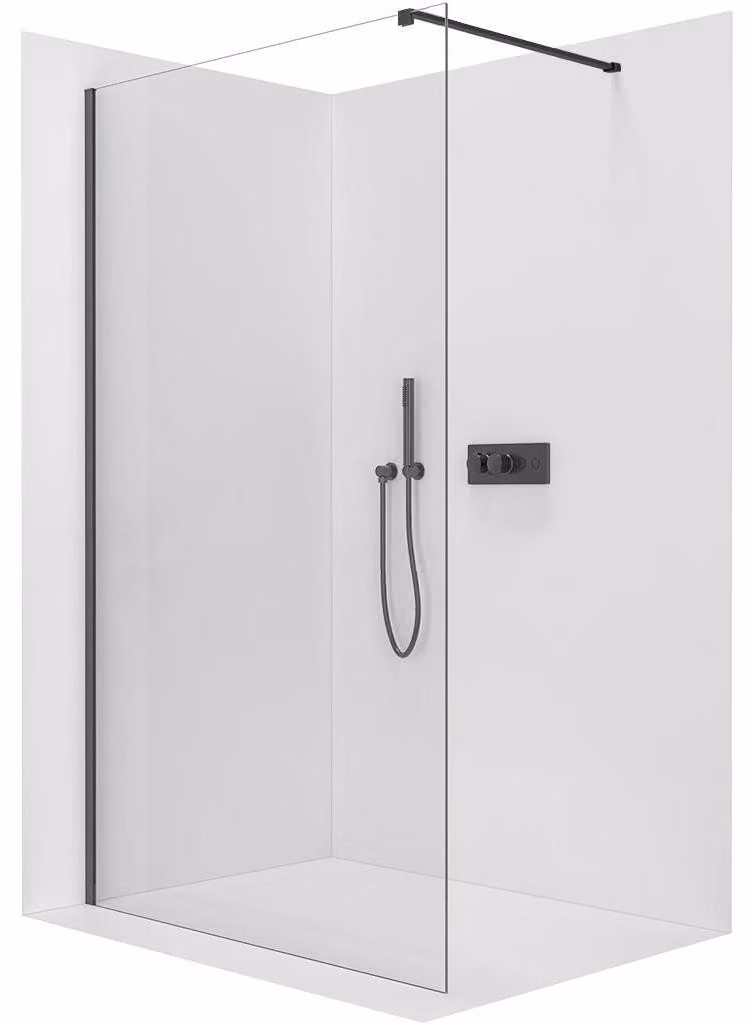 Pannello doccia angolare Walk-in Onyx Cube, versione sinistra/destra - 8 mm - profilo quadrato - nero opaco, vetro trasparente - 140x200 cm