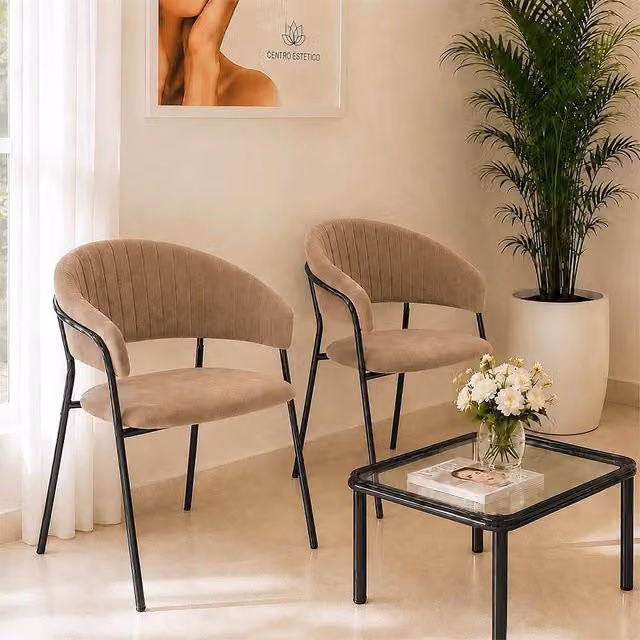 Set da 2 sedie da pranzo Aurelia in velluto grigio tortora con gambe in metallo nero – 1