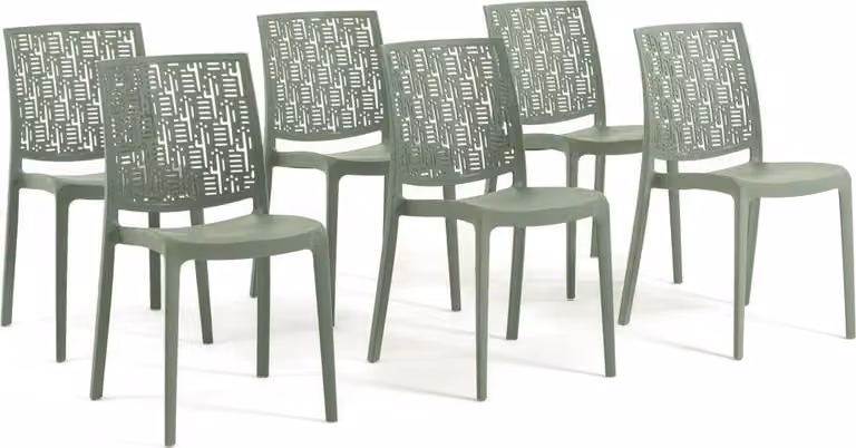 set di 6 sedie impilabili in polipropilene con fibra di vetro per uso esterno e giardino, bar e ristorante, cucina design moderno - AYDA - Verde salvia