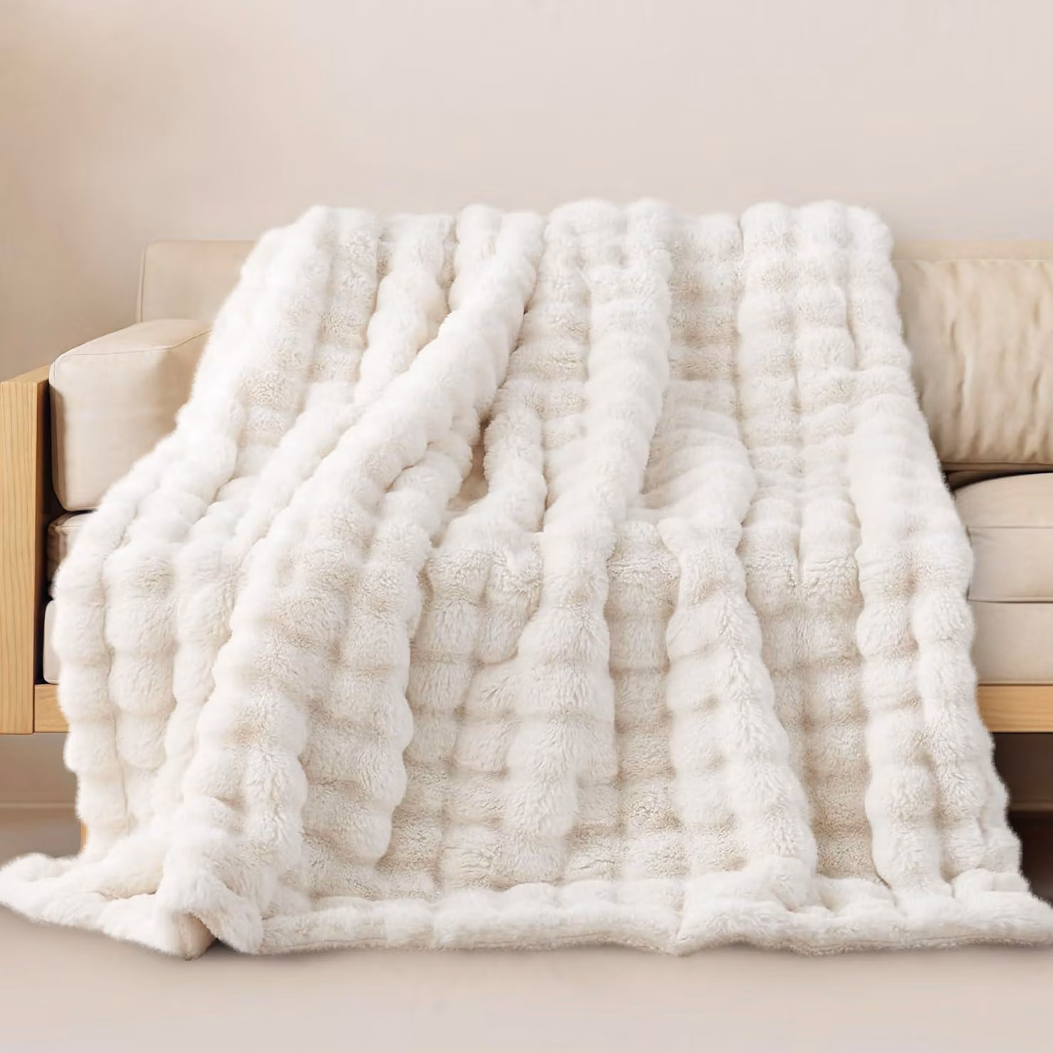 Coperta in pile, 160x200 cm, estremamente morbida, 1000 GSM, per divano e letto (bianca)