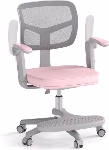 Sedia da scrivania per bambini rosa, sedia da studio ergonomica regolabile in altezza con braccioli e poggiapiedi