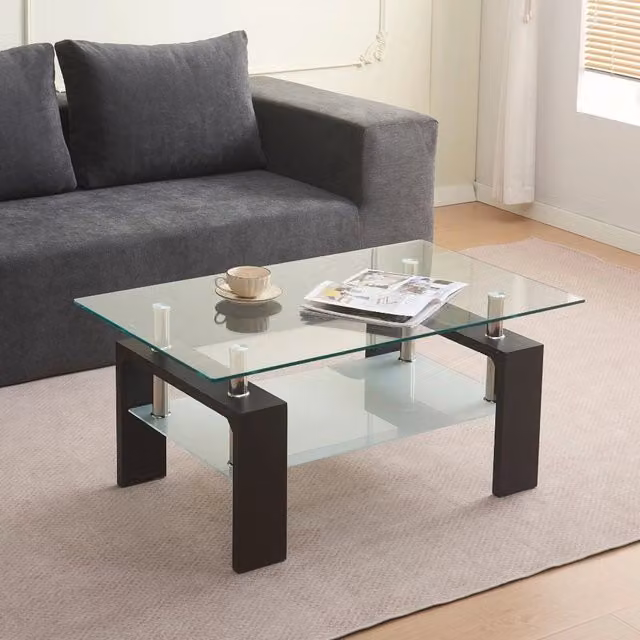 Tavolino rettangolare moderno Veriaffari nero con due ripiani in vetro L: 110 cm, P: 60 cm, H: 45 cm